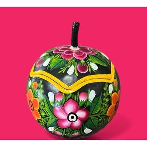 Gourd Trinket Box Bright Hand Painted Handmade‎ Floral Flowers Folk Art Mexican